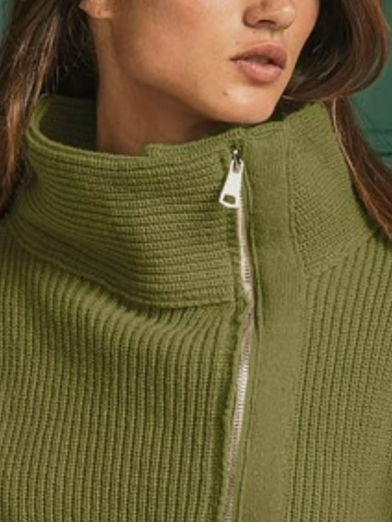 BiBi Front Zip Up High Neckline Sweater Jacket- Corner Stone Spa and Salon Boutique in Stoughton, Wisconsin
