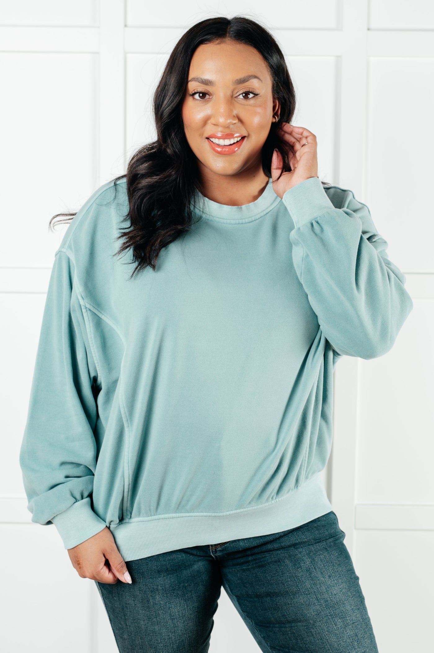 Beyond the Basics Pullover in Blue Grey|Corner Stone Spa Boutique-Tops- Corner Stone Spa and Salon Boutique in Stoughton, Wisconsin