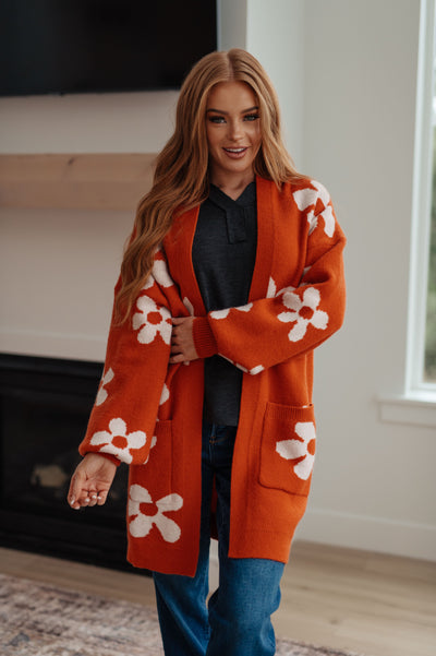 Enough Anyways Floral Cardigan in Burnt Orange-Layers- Corner Stone Spa and Salon Boutique in Stoughton, Wisconsin