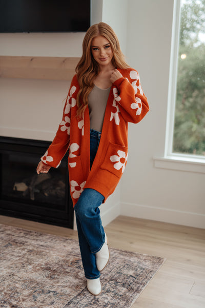 Enough Anyways Floral Cardigan in Burnt Orange-Layers- Corner Stone Spa and Salon Boutique in Stoughton, Wisconsin