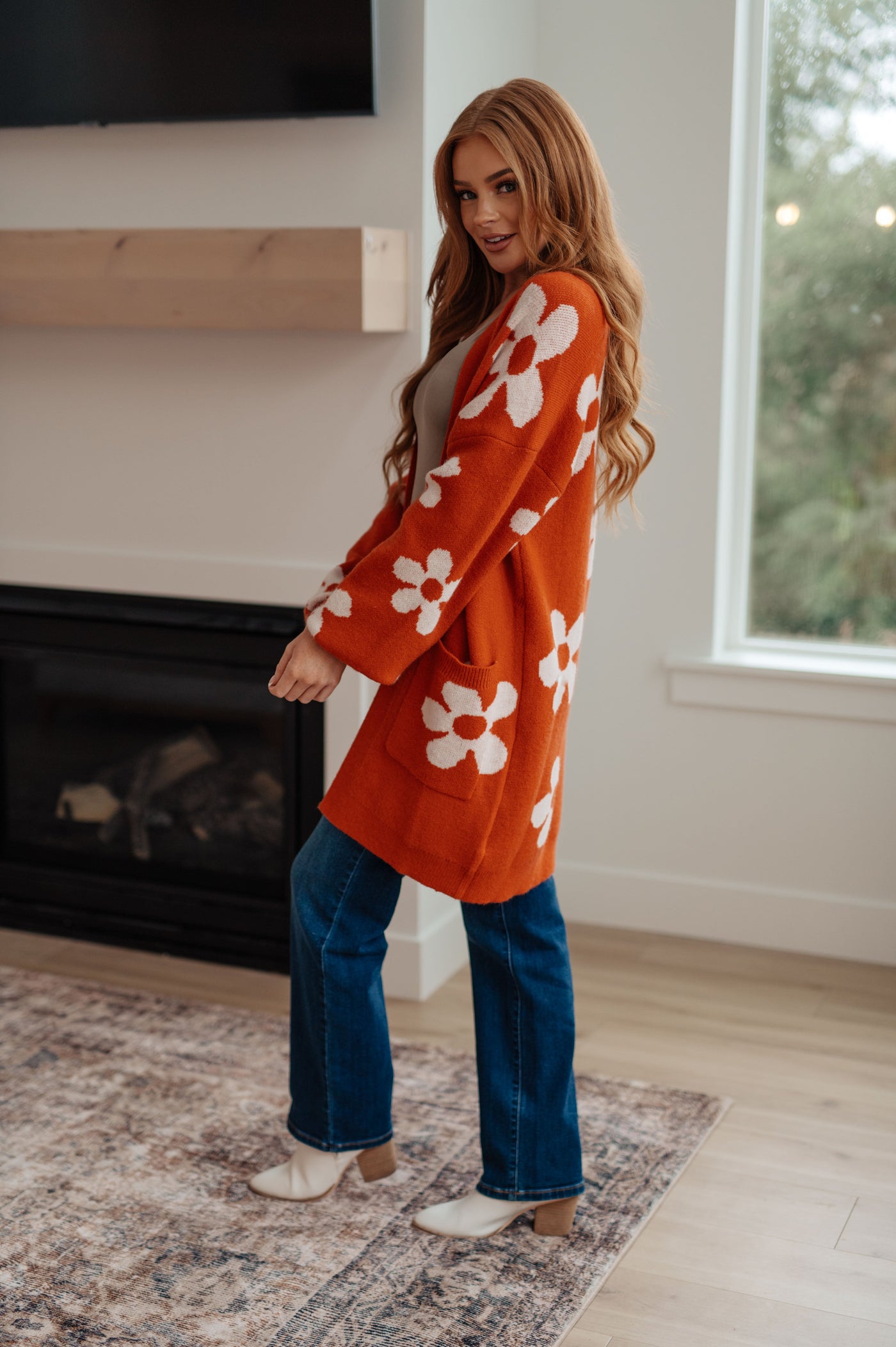 Enough Anyways Floral Cardigan in Burnt Orange-Layers- Corner Stone Spa and Salon Boutique in Stoughton, Wisconsin