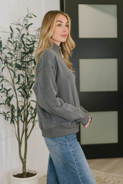 Sweater Weather Half Zip High Neck Pullover in Charcoal-Womens- Corner Stone Spa and Salon Boutique in Stoughton, Wisconsin