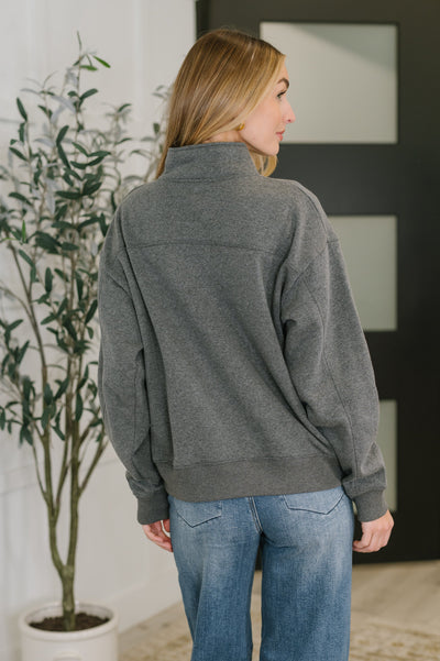 Sweater Weather Half Zip High Neck Pullover in Charcoal-Womens- Corner Stone Spa and Salon Boutique in Stoughton, Wisconsin