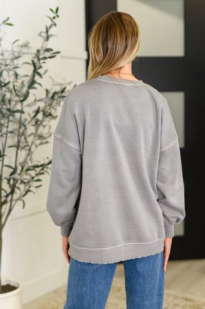 Talk Cozy to Me Stepped Hem Pullover in Sleet|Corner Stone Spa Boutique-Womens- Corner Stone Spa and Salon Boutique in Stoughton, Wisconsin