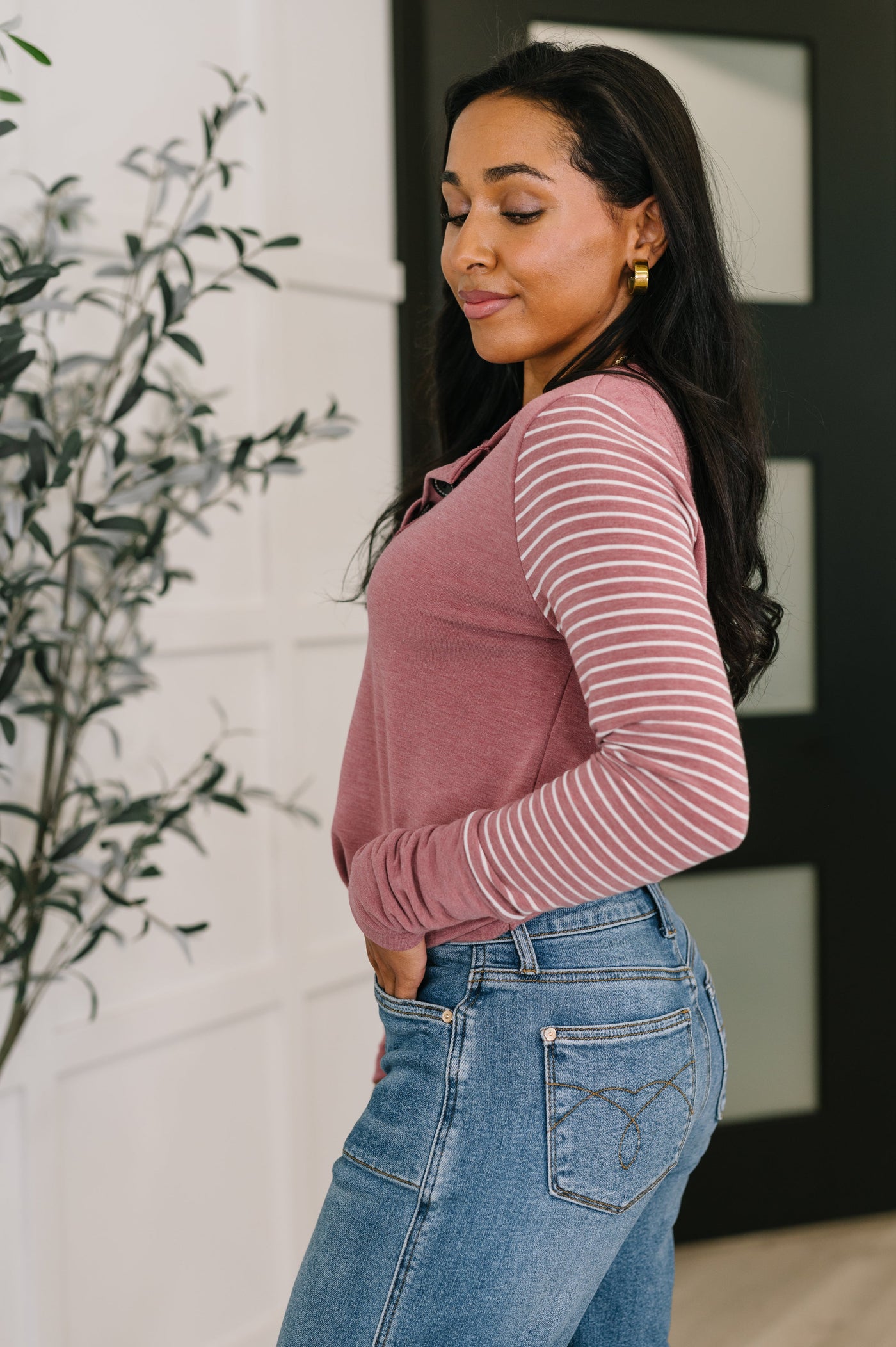 Talk to Me Long Sleeve Henley in Vintage Marsala-Womens- Corner Stone Spa and Salon Boutique in Stoughton, Wisconsin