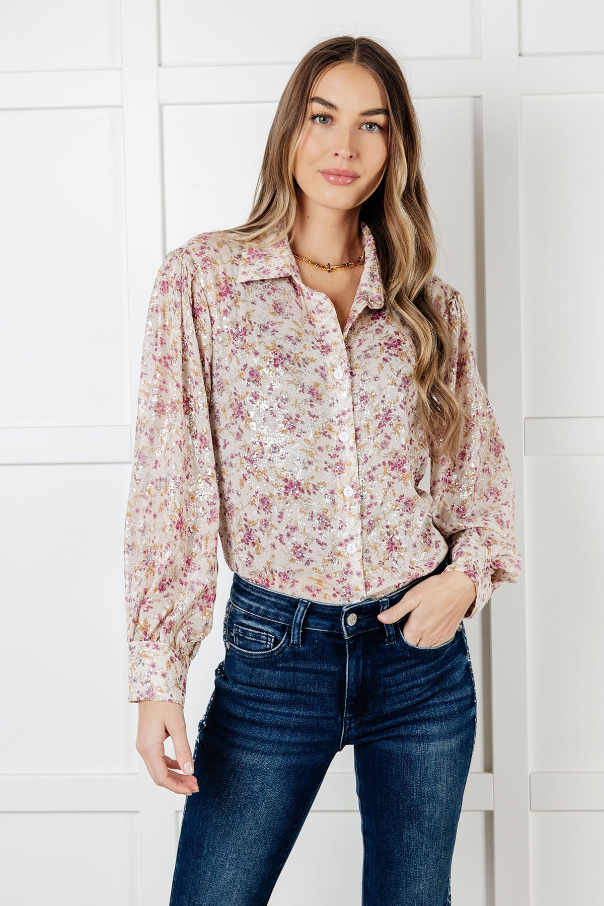 You and I Connect Floral Button Up Blouse|Corner Stone Spa Boutique-Blouses- Corner Stone Spa and Salon Boutique in Stoughton, Wisconsin