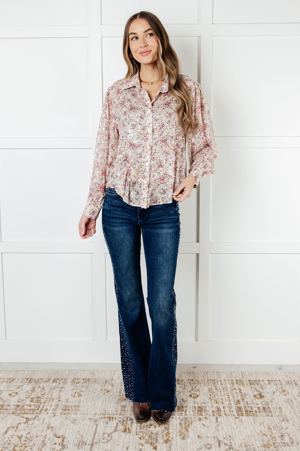 You and I Connect Floral Button Up Blouse|Corner Stone Spa Boutique-Blouses- Corner Stone Spa and Salon Boutique in Stoughton, Wisconsin