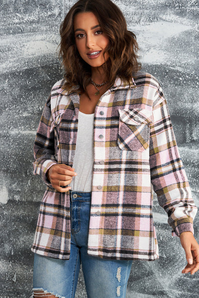 Plaid Button Front Shirt Jacket with Breast Pockets|Corner Stone Spa Boutique- Corner Stone Spa and Salon Boutique in Stoughton, Wisconsin