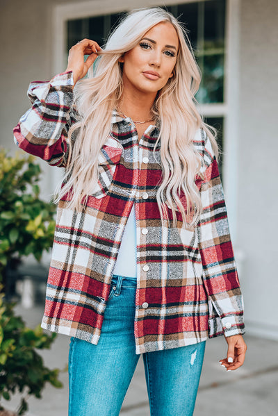 Plaid Button Front Shirt Jacket with Breast Pockets|Corner Stone Spa Boutique- Corner Stone Spa and Salon Boutique in Stoughton, Wisconsin