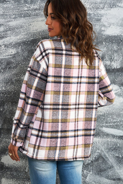 Plaid Button Front Shirt Jacket with Breast Pockets|Corner Stone Spa Boutique- Corner Stone Spa and Salon Boutique in Stoughton, Wisconsin