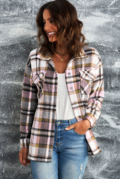 Plaid Button Front Shirt Jacket with Breast Pockets|Corner Stone Spa Boutique- Corner Stone Spa and Salon Boutique in Stoughton, Wisconsin