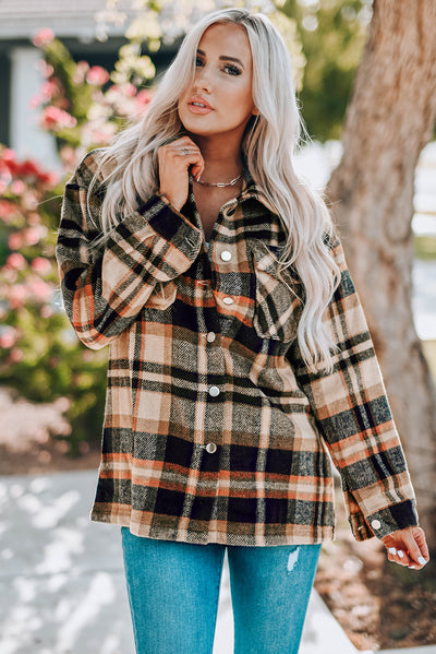 Plaid Button Front Shirt Jacket with Breast Pockets|Corner Stone Spa Boutique- Corner Stone Spa and Salon Boutique in Stoughton, Wisconsin