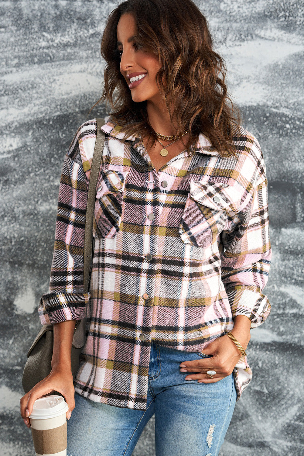 Plaid Button Front Shirt Jacket with Breast Pockets|Corner Stone Spa Boutique- Corner Stone Spa and Salon Boutique in Stoughton, Wisconsin